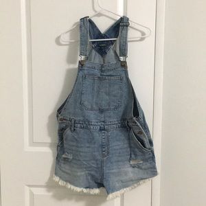 Denim Overall shorts. Light wash